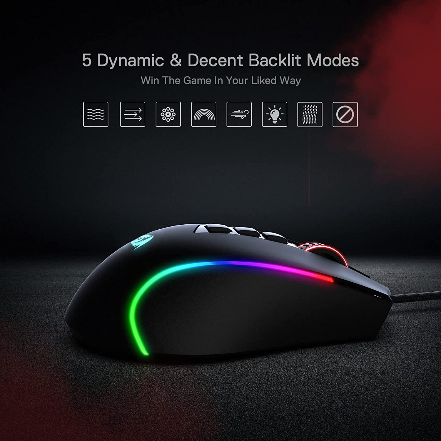 M612 Predator RGB Gaming Mouse, 8000 DPI Wired Optical Mouse with 11 Programmable Buttons & 5 Backlit Modes, Software Supports DIY Keybinds Rapid Fire Button