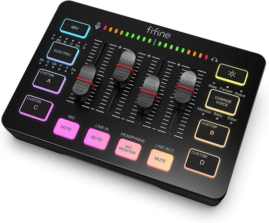 Gaming Audio Mixer, Streaming RGB PC Mixer with XLR Microphone Interface, Individual Control, Volume Fader, Mute Button, 48V Phantom Power, for Podcast/Recording/Vocal/Game Voice-Ampligame SC3