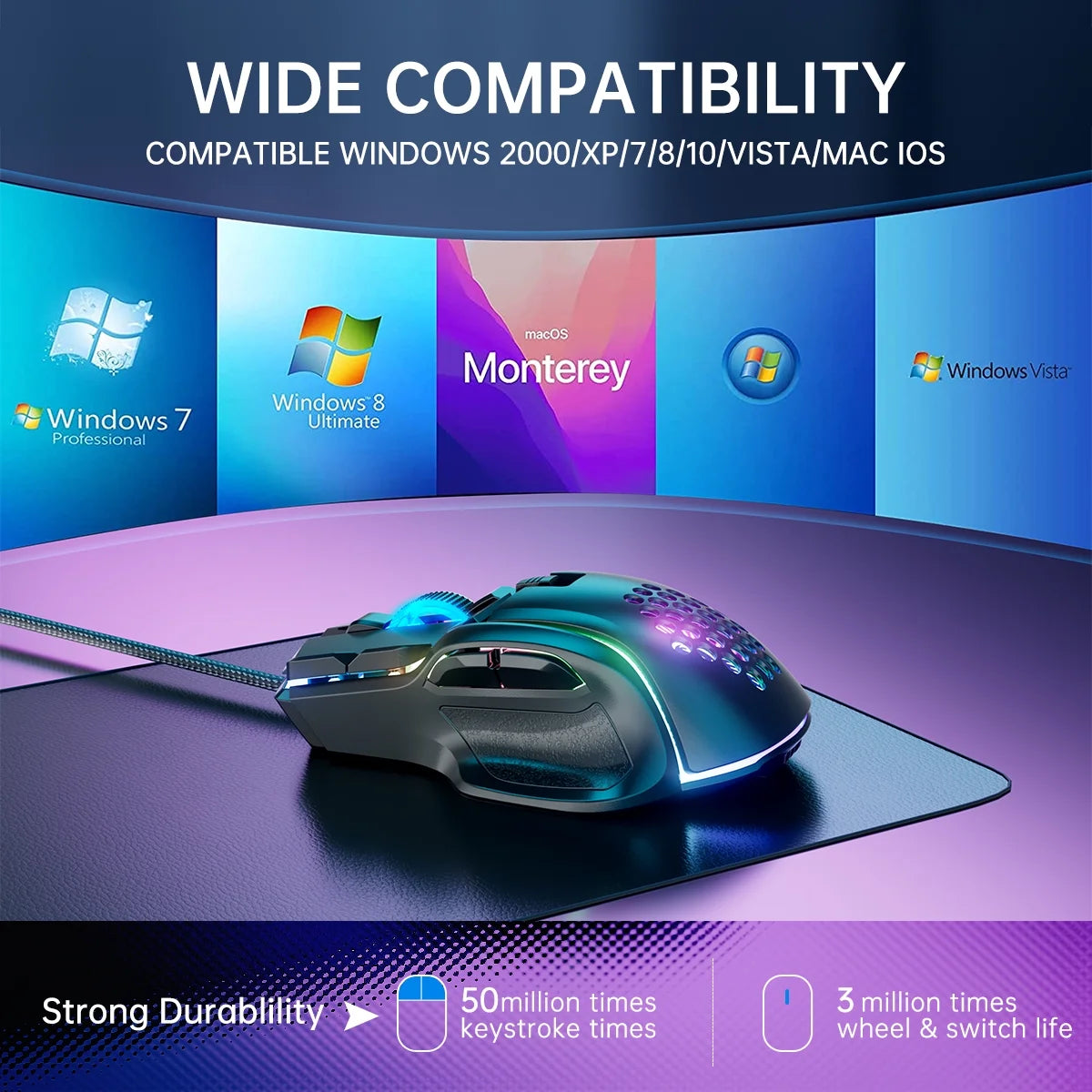 13 RGB Gaming Mouse, 6 Adjust 12800 DPI Wired Mechanical Mouse, 10 Programmable Buttons, Fire Button, 1000Hz Polling Rate, Ergonomic USB Computer Gaming Mice for Windows Laptop PC