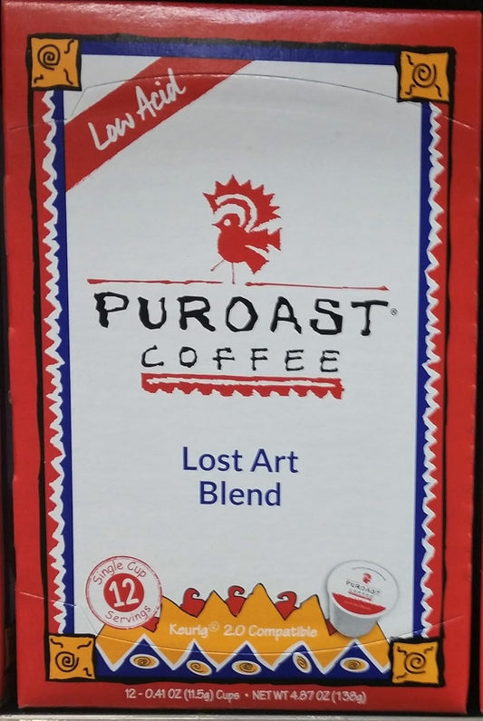 Puroast Low Acid Coffee| Lost Art Single Serve Pods | Medium Roast | High Antioxidants & High Ph |No Bitter Aftertaste | Reduced Heartburn & GERD Friendly | 12 Count - Compatible with Keurig Brewer