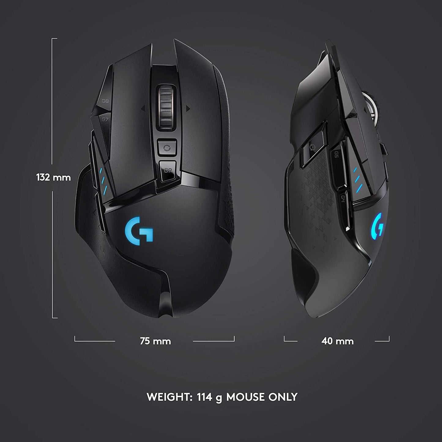 502 Lightspeed Wireless Gaming Mouse with Hero 25K Sensor, Powerplay Compatible, Tunable Weights and Lightsync RGB - Black