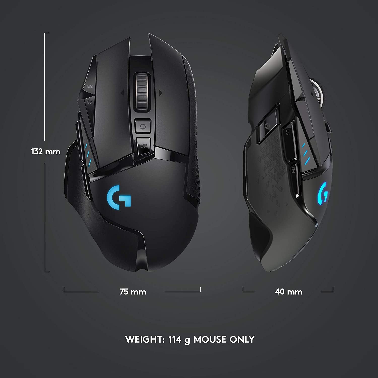 502 Lightspeed Wireless Gaming Mouse with Hero 25K Sensor, Powerplay Compatible, Tunable Weights and Lightsync RGB - Black