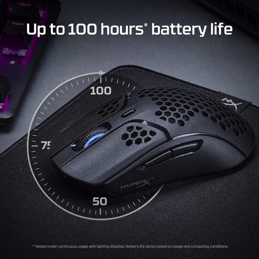 Pulsefire Haste – Wireless Gaming Mouse – Ultra Lightweight, 61G, 100 Hour Battery Life, 2.4Ghz Wireless, Honeycomb Shell, Hex Design, up to 16000 DPI, 6 Programmable Buttons – Black, 4P5D7AA