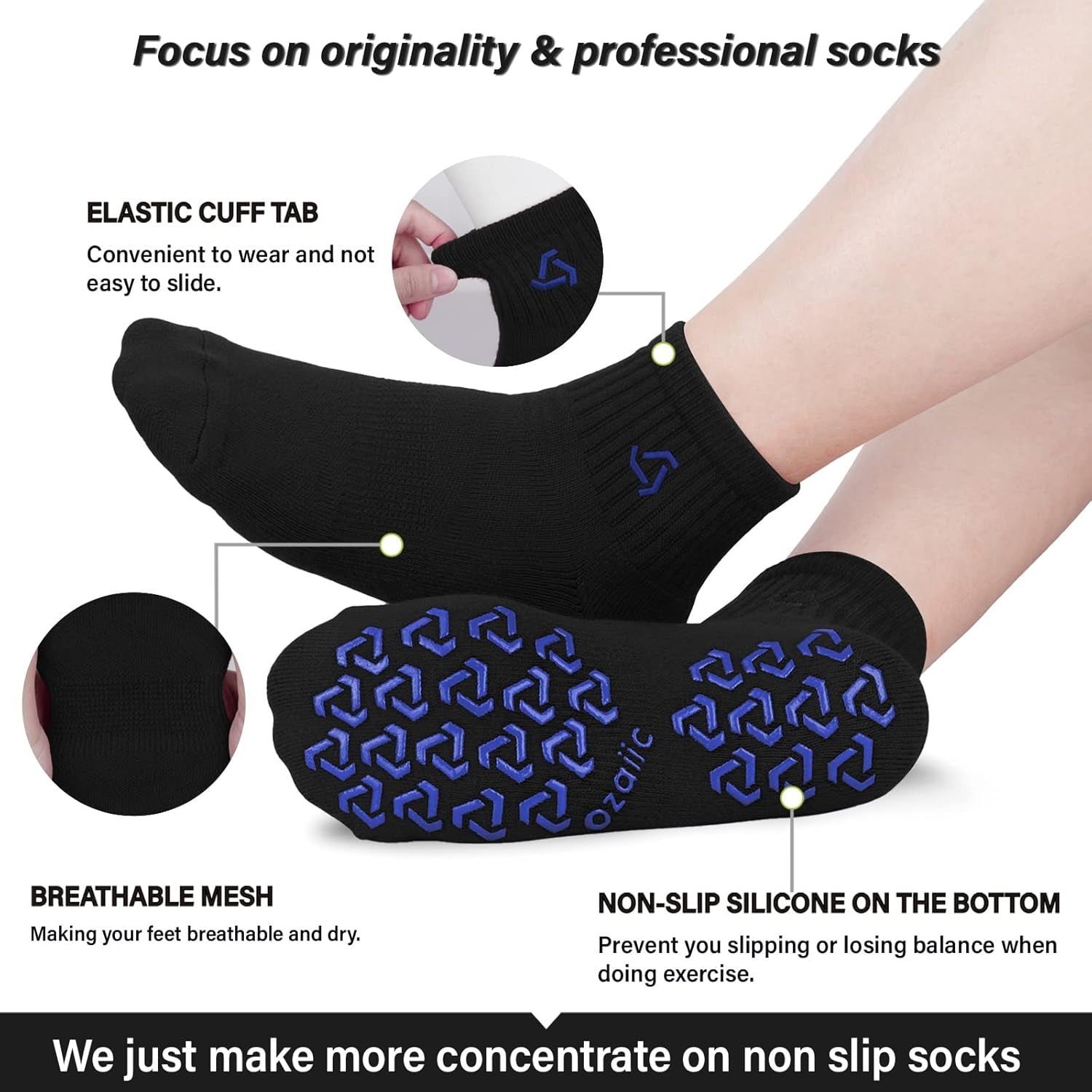 Non Slip Socks Grip for Yoga Home Workout Pure Barre, Pilates, Hospital, Ideal Cushion Socks for Men and Women