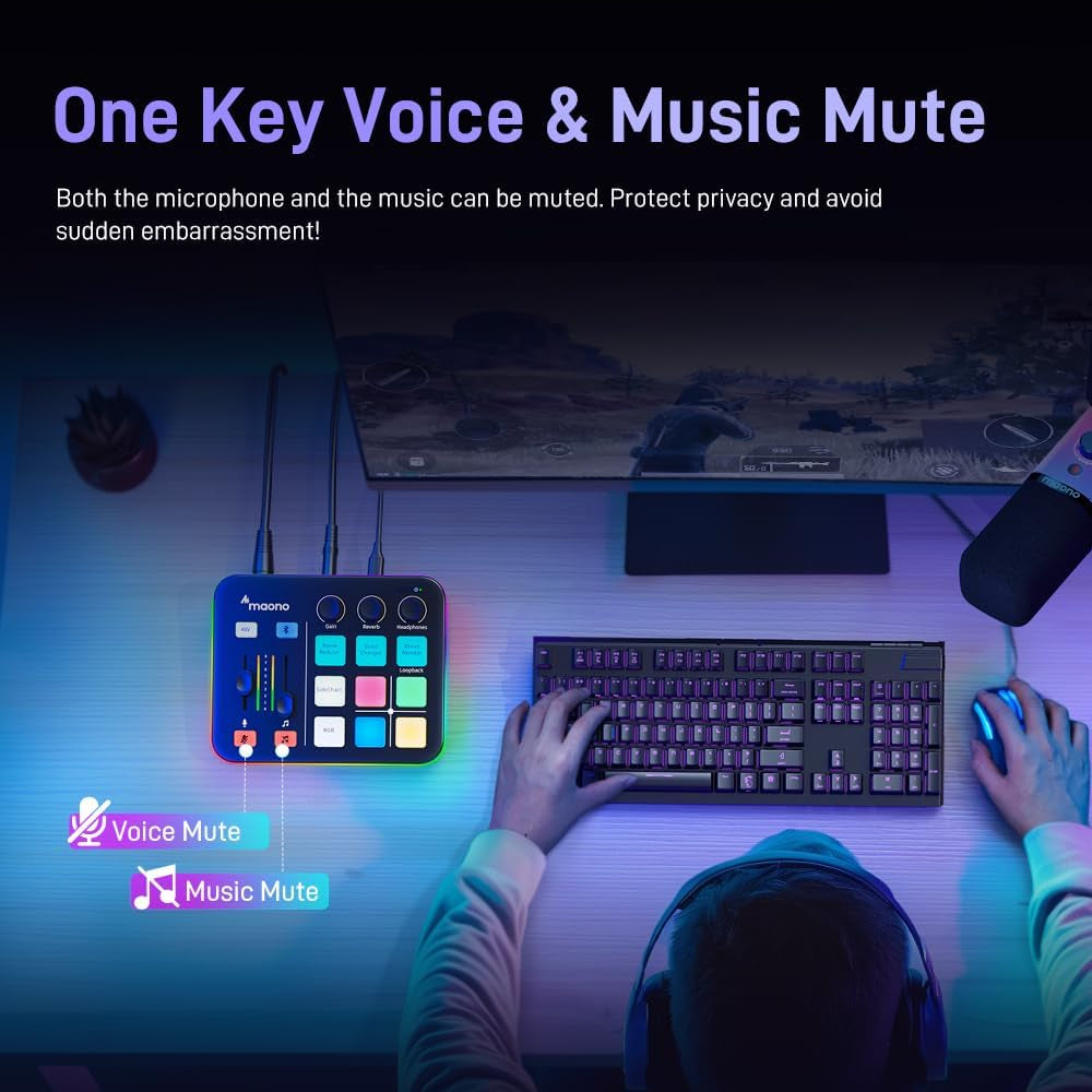 Gaming Audio Mixer, Audio Interface with Pro-Preamp, RGB, Bluetooth, 48V Phantom Power for Live Streaming, Podcasting, Content Create, Gaming caster G1 NEO (Not for USB Mic)