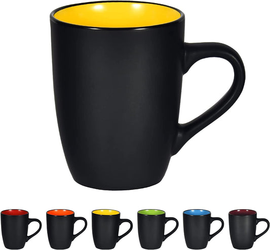 Ceramic Coffee Mug, 1 Pack Large Coffee Mug, 16Oz Restaurant Coffee Mug with Handle, Black Porcelain Mug for Office and Home, Large Ceramic Coffee Cup for Coffee Tea Cocoa Juice, Yellow