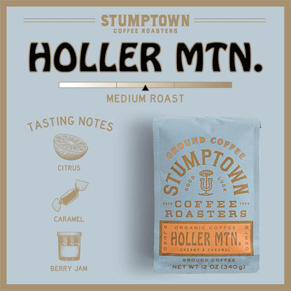 , Organic Medium Roast Ground Coffee - Holler Mountain 12 Ounce Bag, Flavor Notes of Citrus Zest, Caramel and Hazelnut