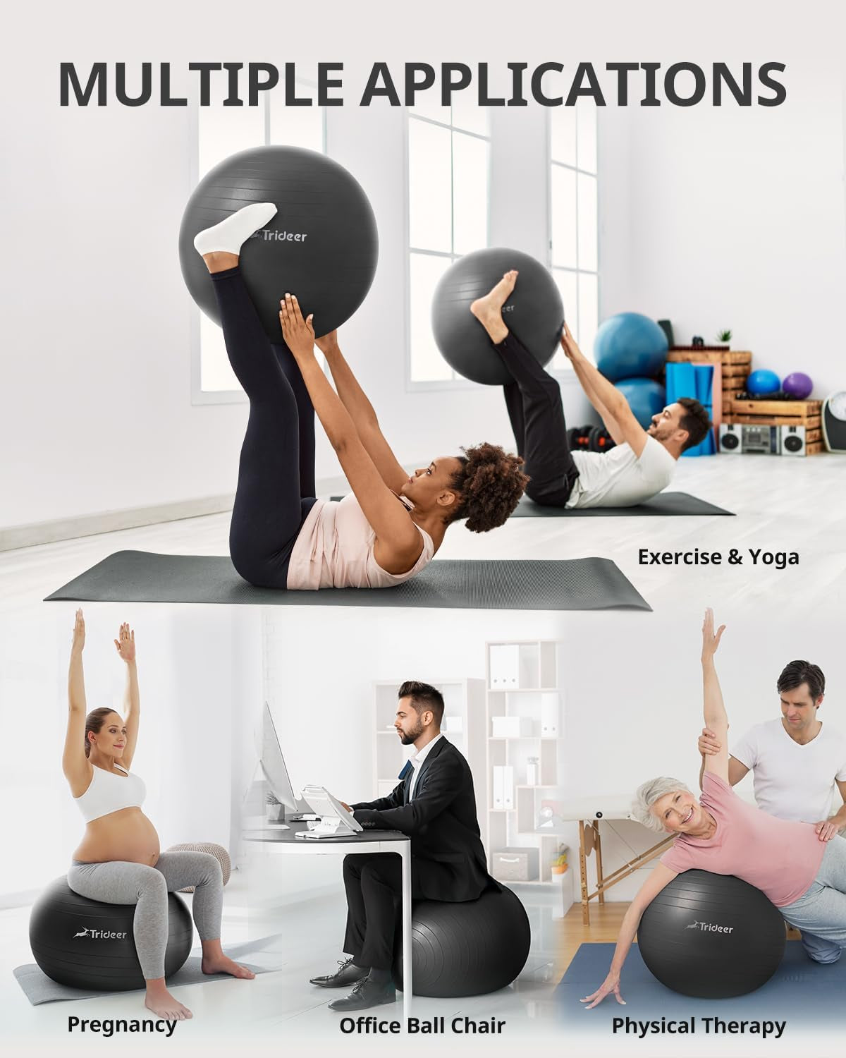 Yoga Ball Exercise Ball for Working Out, 5 Sizes Gym Ball, Birthing Ball for Pregnancy, Swiss Ball for Physical Therapy, Balance, Stability, Fitness, Office Ball Chair, Quick Pump Included