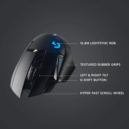 502 Lightspeed Wireless Gaming Mouse with Hero 25K Sensor, Powerplay Compatible, Tunable Weights and Lightsync RGB - Black