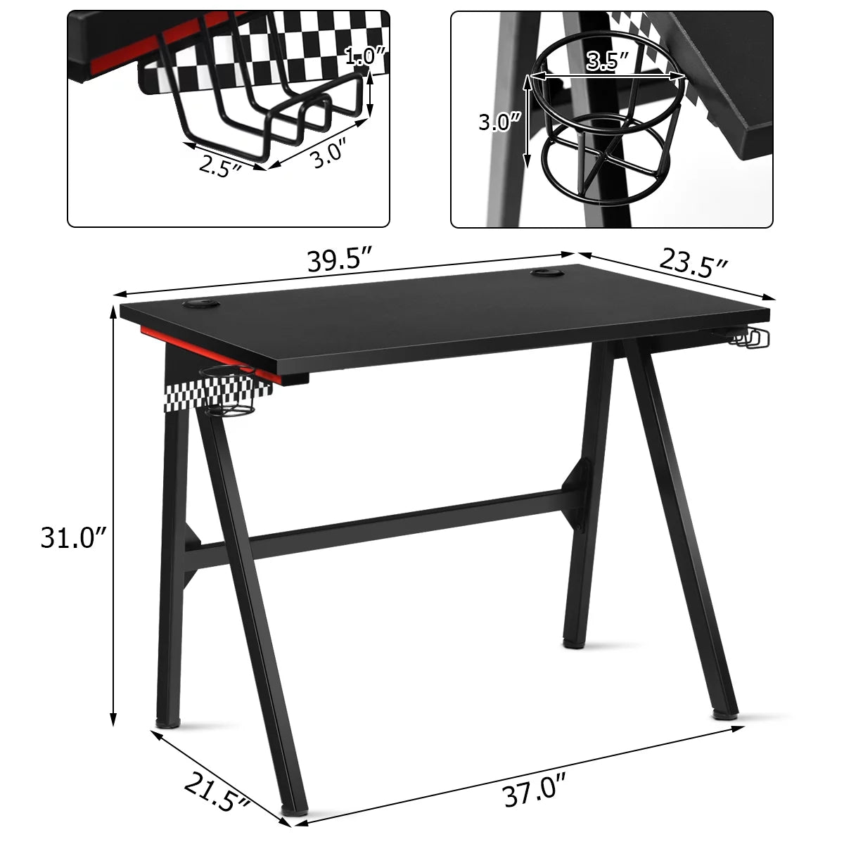 Gaming Desk Home Office PC Table Computer Desk with Cup Holder & Headphone Hook