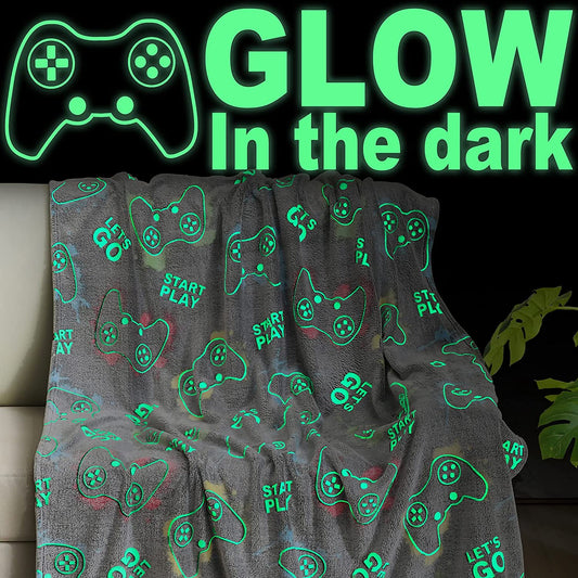 Glow in the Dark Gaming Blanket Gamer Game Controller Throw Gift Toys for Kids Boys Teen Son Adults Gamepad Presents Easter Birthday Christmas Bedroom Decor Luminous Blanket Grey 50"X60"