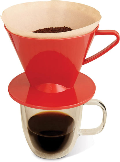 Pour-Over Coffee Brewing Filter Cone, Number 2-Size, Red, Brews 2 to 6-Cups