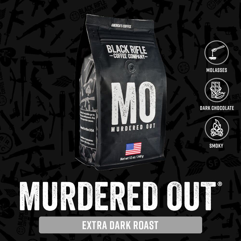 Murdered Out, Extra Dark Roast Ground Coffee, Columbian Roast with Bold Aroma and Smoky Flavors, Helps Support Veterans and First Responders, 12 Ounce Bag