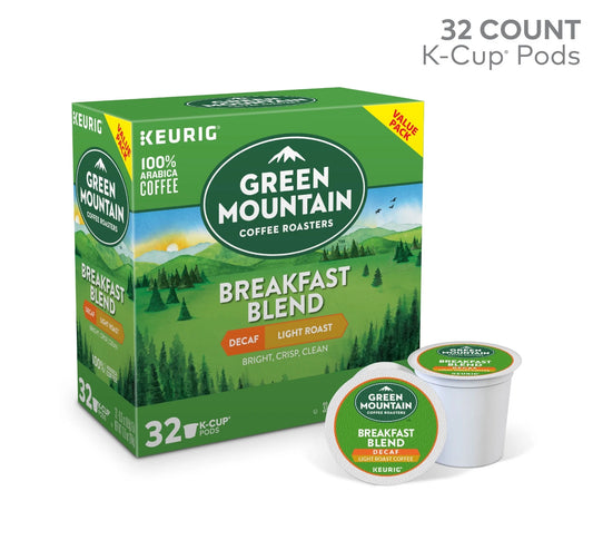 Green Mountain Coffee Breakfast Blend Decaf Keurig Single-Serve K-Cup Pods, Light Roast Coffee, 32 Count