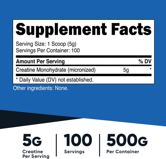 Creatine Monohydrate Micronized Powder 500G, 5000Mg per Serv (5G) - 100 Servings, 17.9 Oz