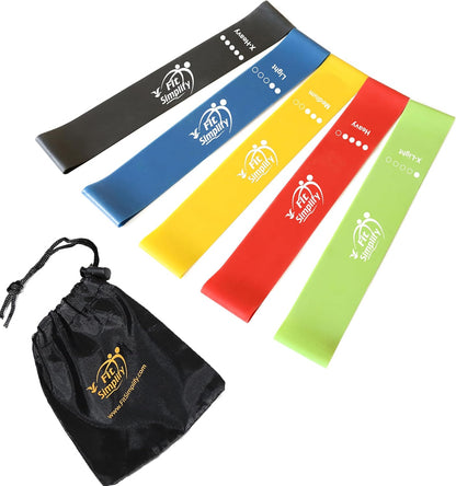 Resistance Loop Exercise Bands with Instruction Guide and Carry Bag, Set of 5