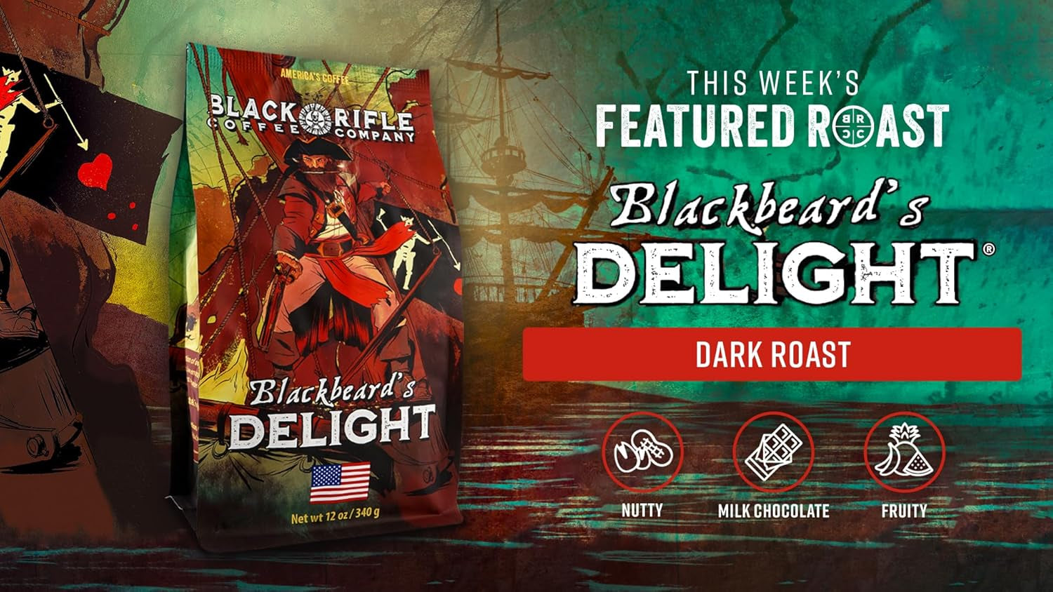 Blackbeard'S Delight, Dark Roast Ground Coffee, 12 OZ Bag