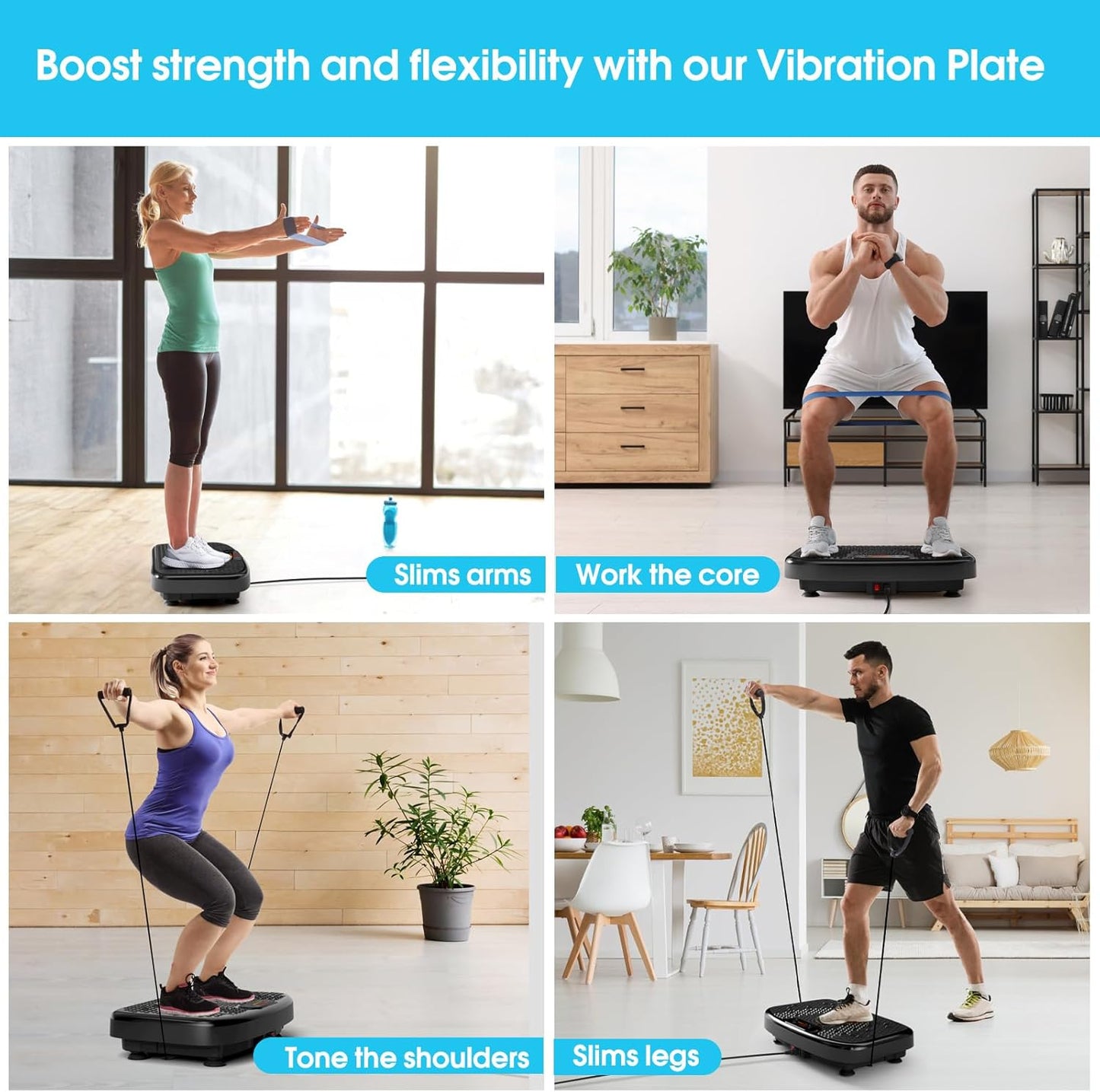 Vibration Plate Exercise Machine for Lymphatic Drainage Weight Loss, Power Vibration Plate 300-400 Lbs Capacity Full Whole Body Workout Vibration Platform,Waver Vibration Plate for Home Fitness