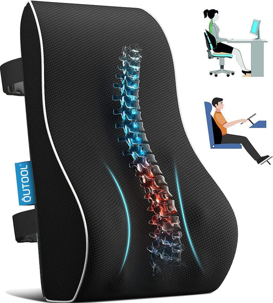 Lumbar Support Pillow for Office Chair Back Support Pillow for Car, Computer, Gaming Chair Memory Foam Back Cushion for Back Pain Relief Improve Posture, Mesh Cover Double Adjustable Straps