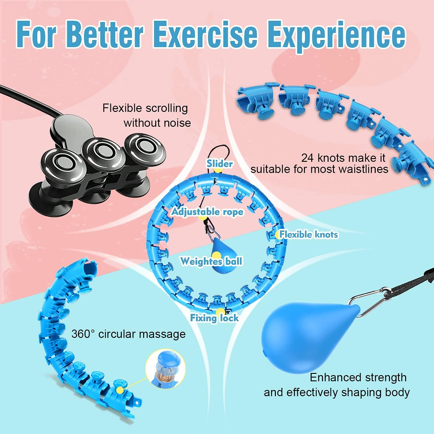 Weighted Exercise Hoop for Adults Weight Loss, Infinity Hoop plus Size, Smart Fitness Exercise Hoops with Ball, Adjustable with 27 Detachable Knots