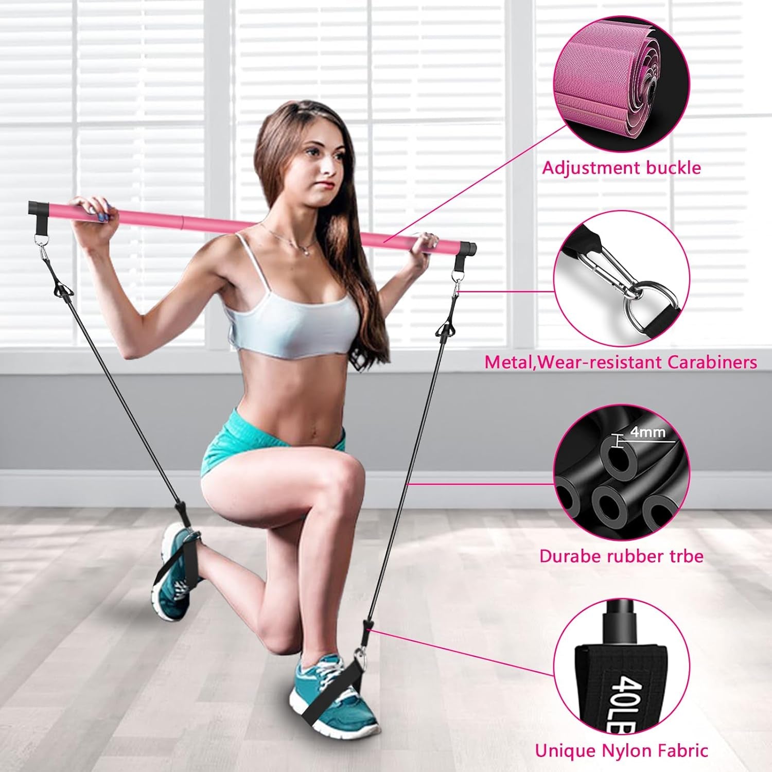 Pilates Bar Kit with Resistance Bands,Pilates Bar with Stackable Bands Workout Equipment for Legs,Hip,Waist and Arm,Exercise Fitness Equipment for Women & Men Home Gym Yoga Pilates