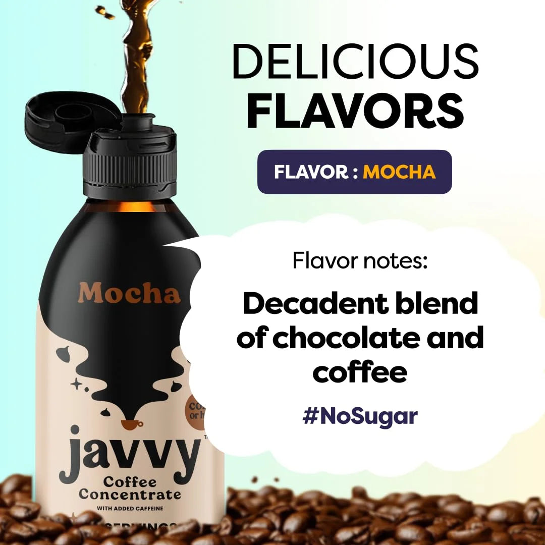 Javvy Cold Brew Coffee Concentrate Bundle, 2 Flavor Original & Mocha Coffee Variety Pack, Ice & Cold Coffee Drinks in Seconds, Coffee Gifts, 12 Ounces