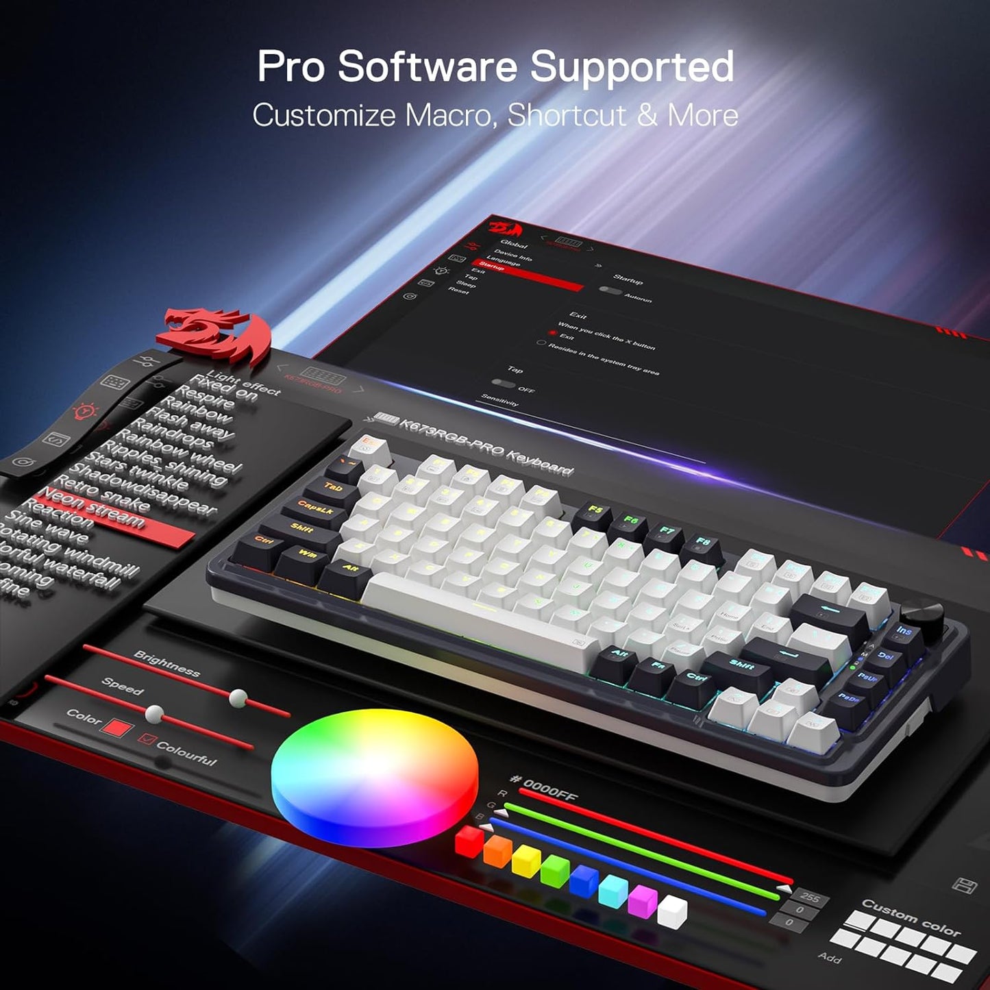 K673 PRO 75% Wireless Gasket RGB Gaming Keyboard, 3-Modes 81 Keys Compact Mechanical Keyboard Hot-Swap Socket, Dedicated Knob Control and Sound Absorbing Pads, Linear Red Switch