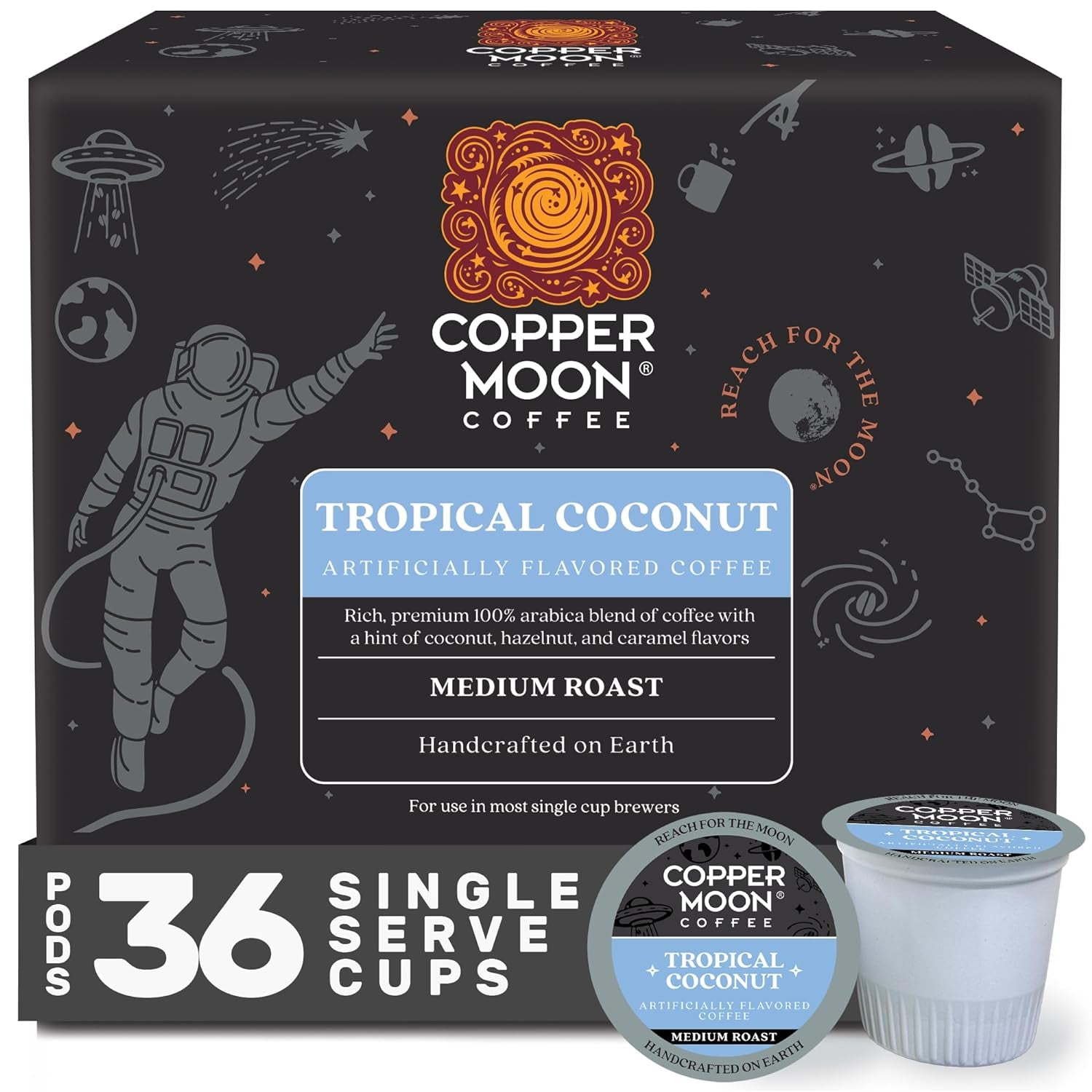 Single Serve Coffee Pods for Keurig K-Cup Brewers, Medium Roast, Tropical Coconut Blend, 12 Count(Pack of 3)