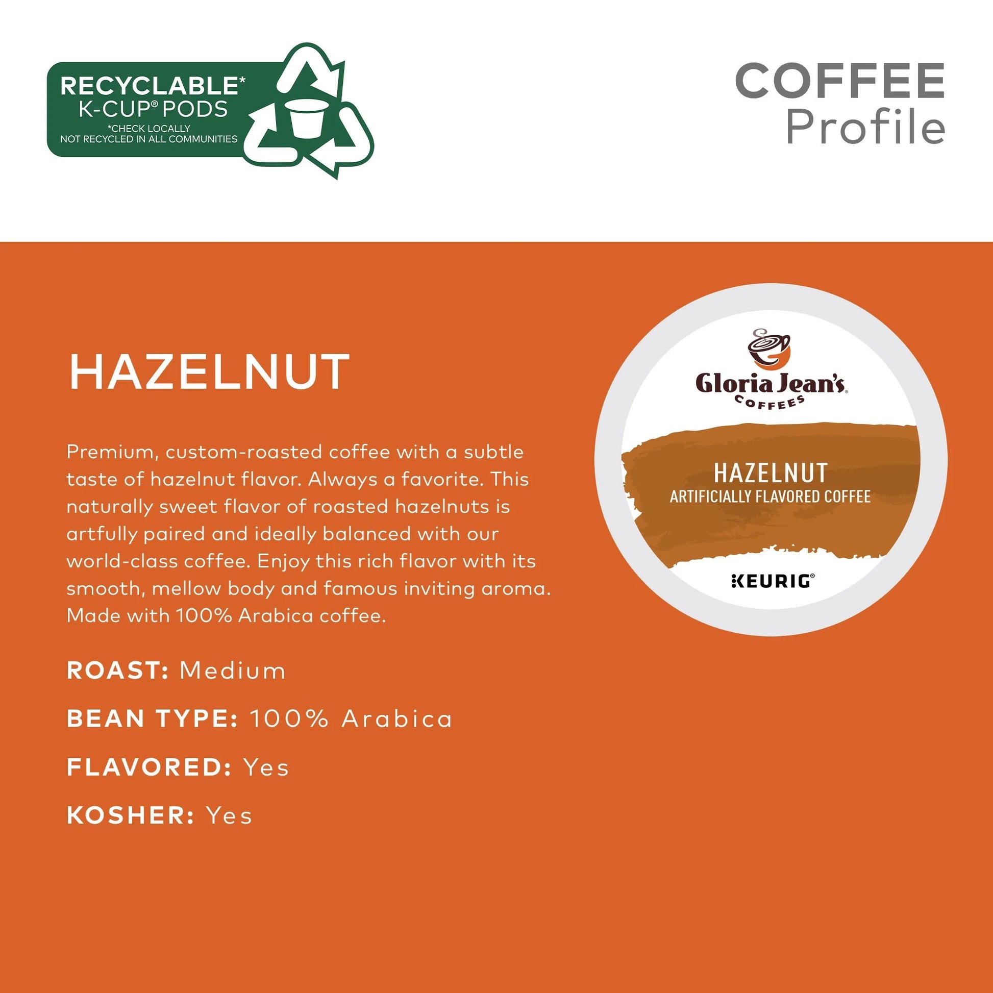 Gloria Jean'S Coffee, Hazelnut Medium Roast K-Cup Coffee Pods, 24 Count