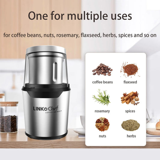 Coffee Grinder, Spice Grinder with 4 Blades for Coffee Beans, Spice, Tea - New (Silver)