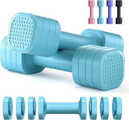 Adjustable Dumbbell Set of 2, 4 in 1 Free Weights Dumbbells Set for Women, Hand Weights for Women at Home, Each 2Lb 3Lb 4Lb 5Lb with TPU Soft Rubber Handle for Home Gym Exercise Training