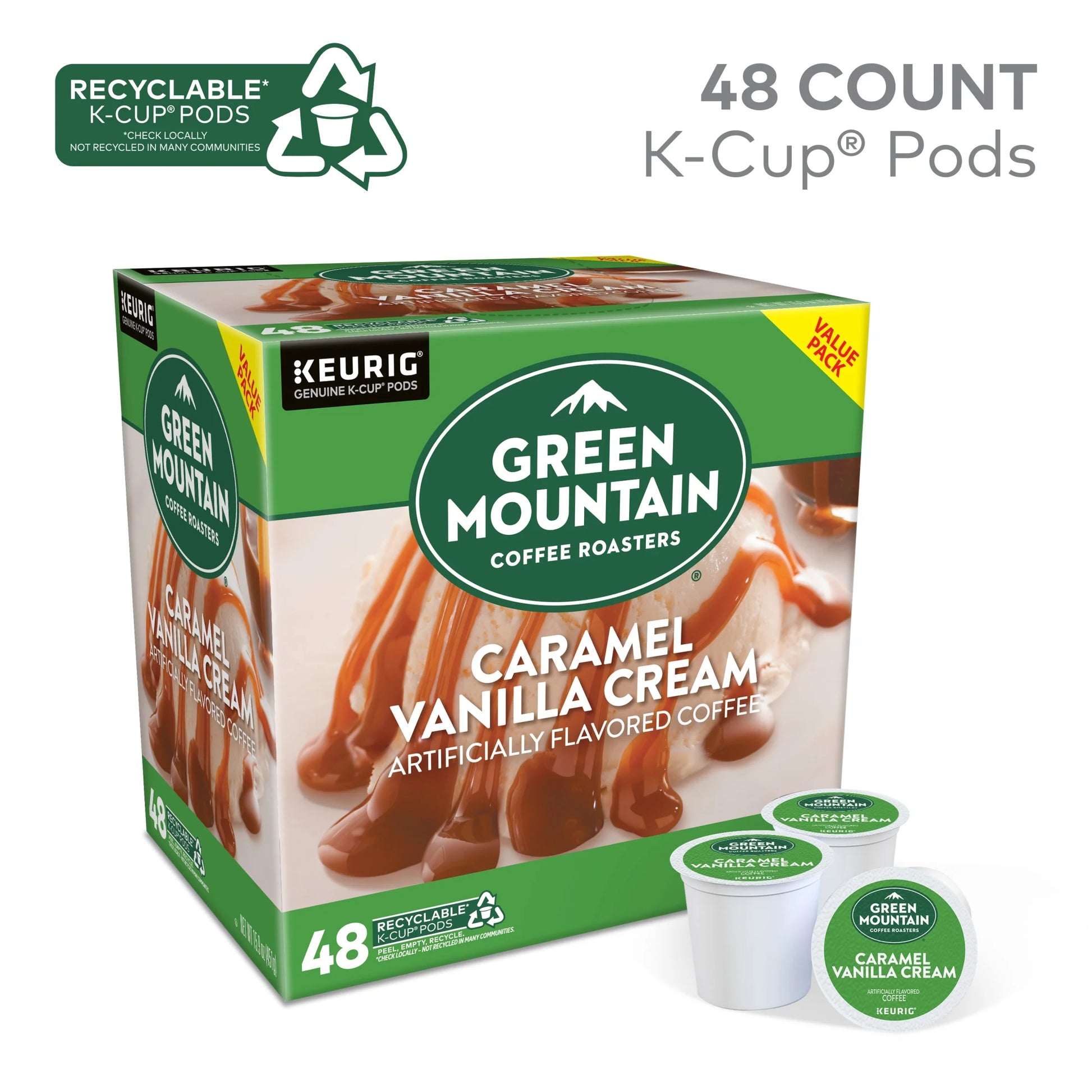 , Caramel Vanilla Cream Light Roast K-Cup Coffee Pods, 48 Count