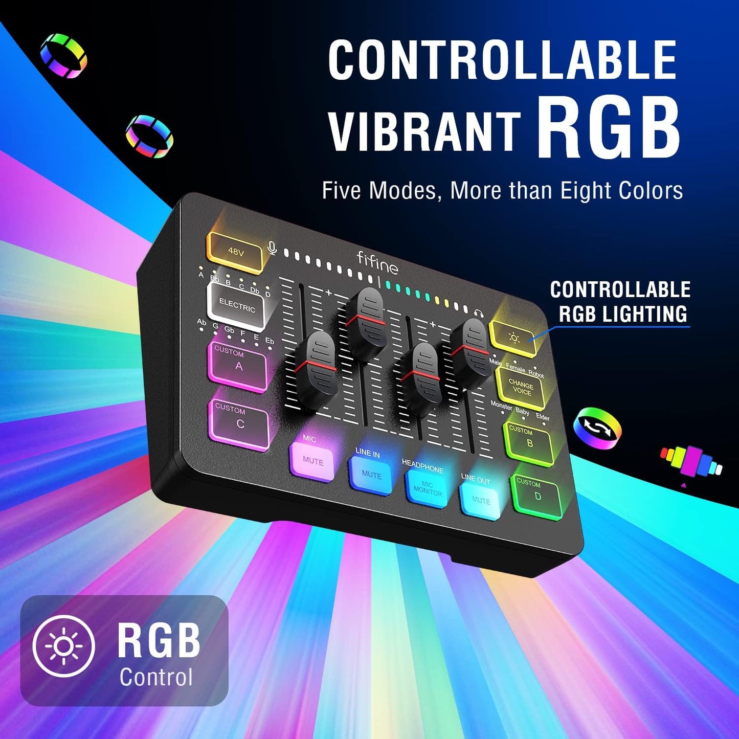 Gaming Audio Mixer, Streaming RGB PC Mixer with XLR Microphone Interface, Individual Control, Volume Fader, Mute Button, 48V Phantom Power, for Podcast/Recording/Vocal/Game Voice-Ampligame SC3