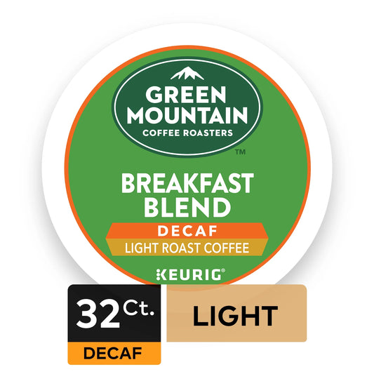 Green Mountain Coffee Breakfast Blend Decaf Keurig Single-Serve K-Cup Pods, Light Roast Coffee, 32 Count