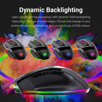 M801 Wireless Gaming Mouse, RGB Gaming Mouse with MMO 9 Programmable Macro Editing Buttons, up 16000 Adjustable DPI, Rapid Fire Button for Game, Windows,Pc - Wireless, Black