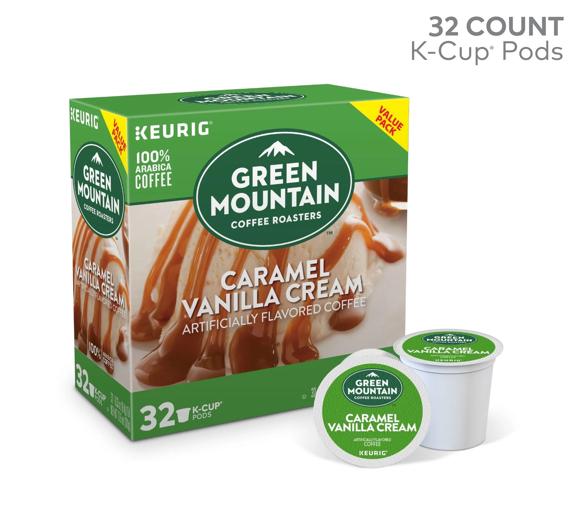 Green Mountain Coffee Caramel Vanilla Cream  Single-Serve K-Cup Pods, Light Roast Coffee, 32 Count