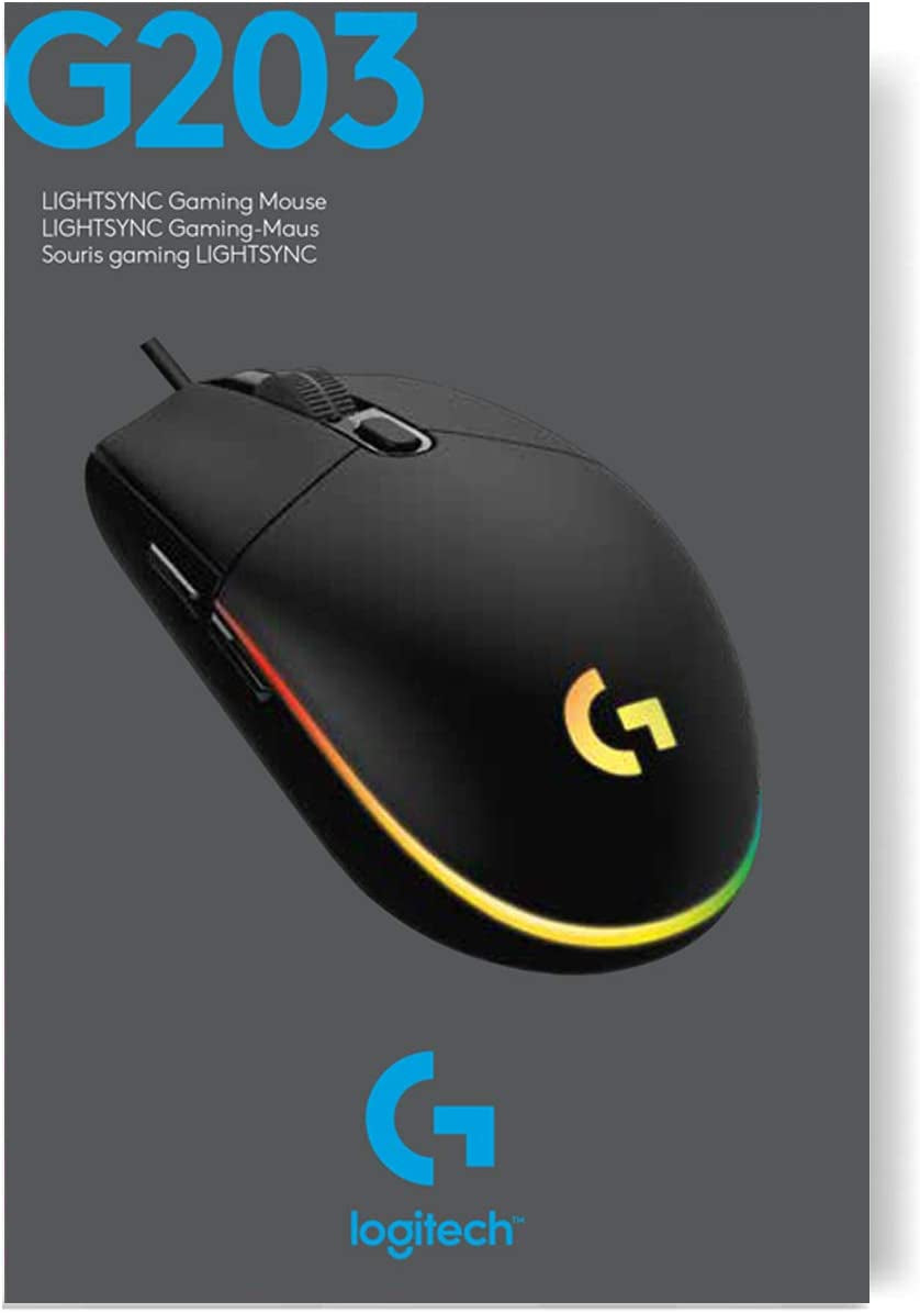 203 Wired Gaming Mouse, 8,000 DPI, Rainbow Optical Effect LIGHTSYNC RGB, 6 Programmable Buttons, On-Board Memory, Screen Mapping, Pc/Mac Computer and Laptop Compatible - Black