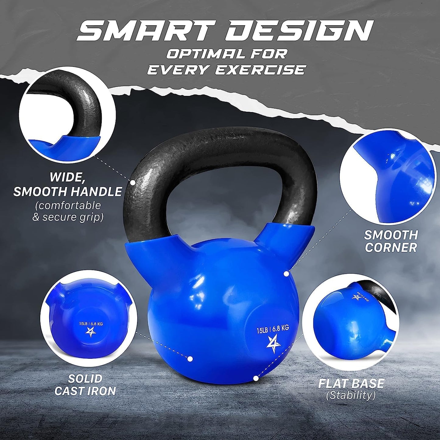 5-65Lbs Kettlebells Vinyl Coated Cast Iron for Dumbbell Weights Exercises, Gym, Fitness, Full Body Workout Equipment Push Up, Grip and Strength Training