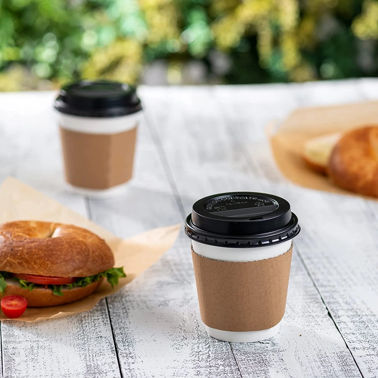 10 Oz Paper Cups Disposable Coffee Cups with Lids & Coffee Sleeves, 50 Sets