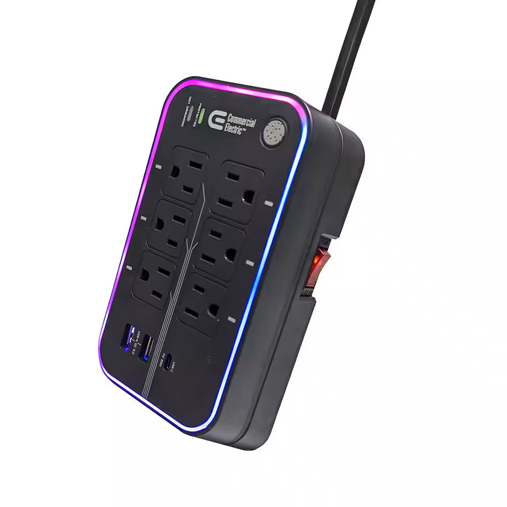 6 Ft. 6-Outlet RGB Gaming Surge Protector with 2 USB and 1 USB-C