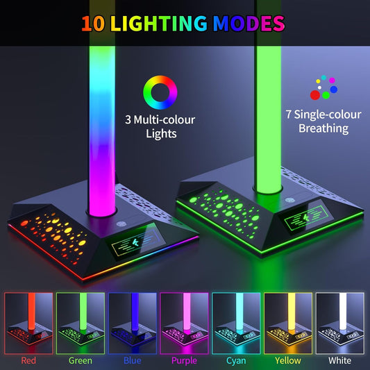 Gaming Headphone Stand PC Accessories - RGB Headset Stand with 2 USB Charger, Cool LED Headphone Holder PC Gaming Accessories Gift for Boys Men Gamers, Computer Game Hardware for Desk