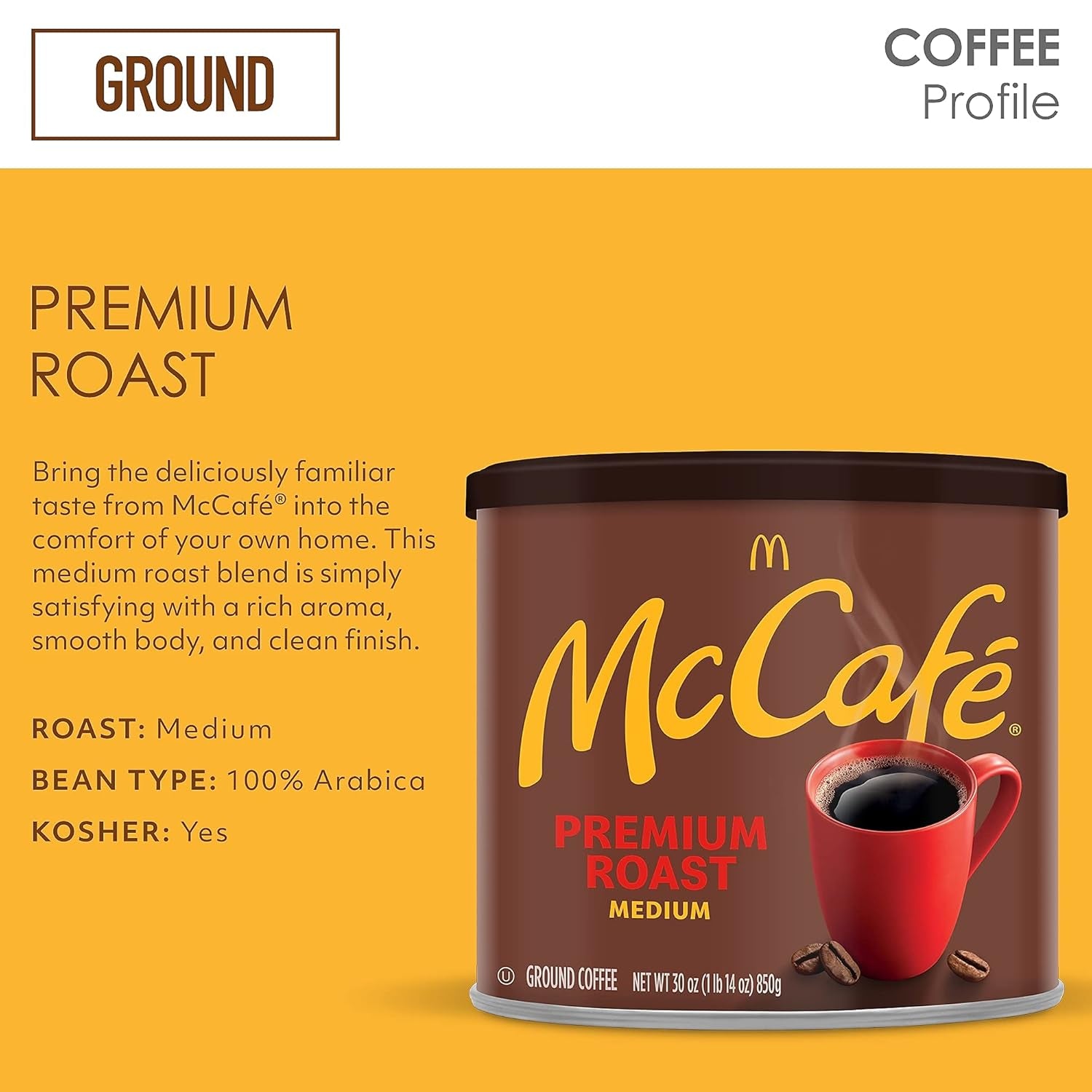 Premium Roast, Medium Roast Ground Coffee, 30 Oz Canister