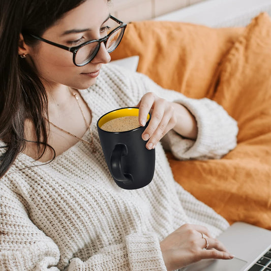 Ceramic Coffee Mug, 1 Pack Large Coffee Mug, 16Oz Restaurant Coffee Mug with Handle, Black Porcelain Mug for Office and Home, Large Ceramic Coffee Cup for Coffee Tea Cocoa Juice, Yellow