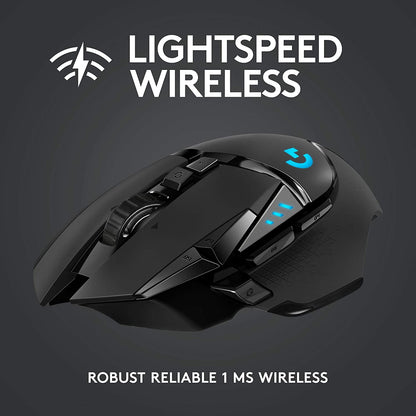 502 Lightspeed Wireless Gaming Mouse with Hero 25K Sensor, Powerplay Compatible, Tunable Weights and Lightsync RGB - Black