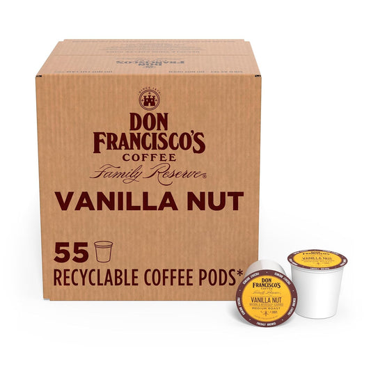 Vanilla Nut Medium Roast Coffee Pods - 55 K Cups Compatible with Keurig Brewers - 100% Arabica Single Serve - Smooth, Rich Flavor and Nutty Notes