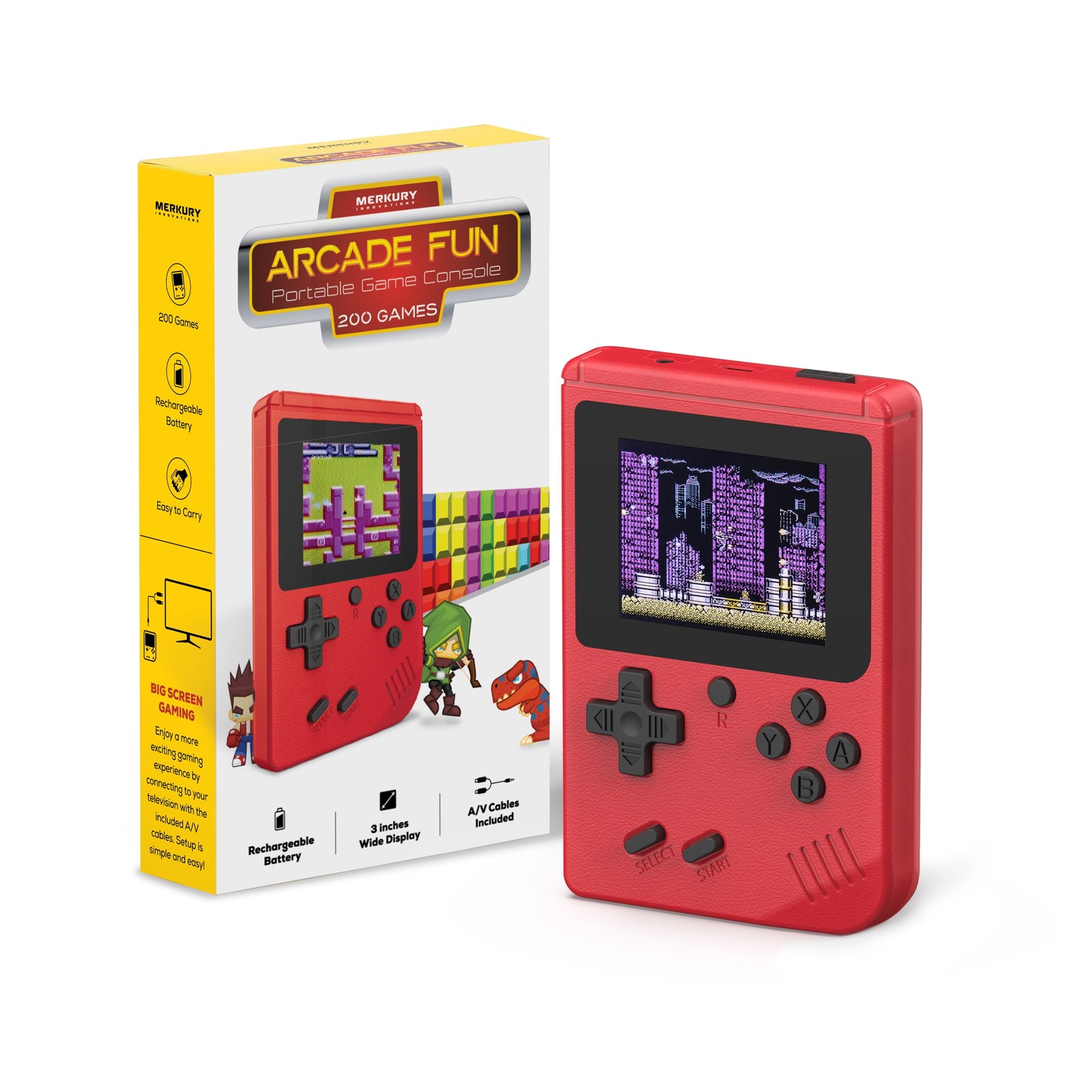 (2 Pack)  Arcade Fun Portable Gaming Console - Classic Retro Handheld with 200 Arcade Games, Red, Any Age