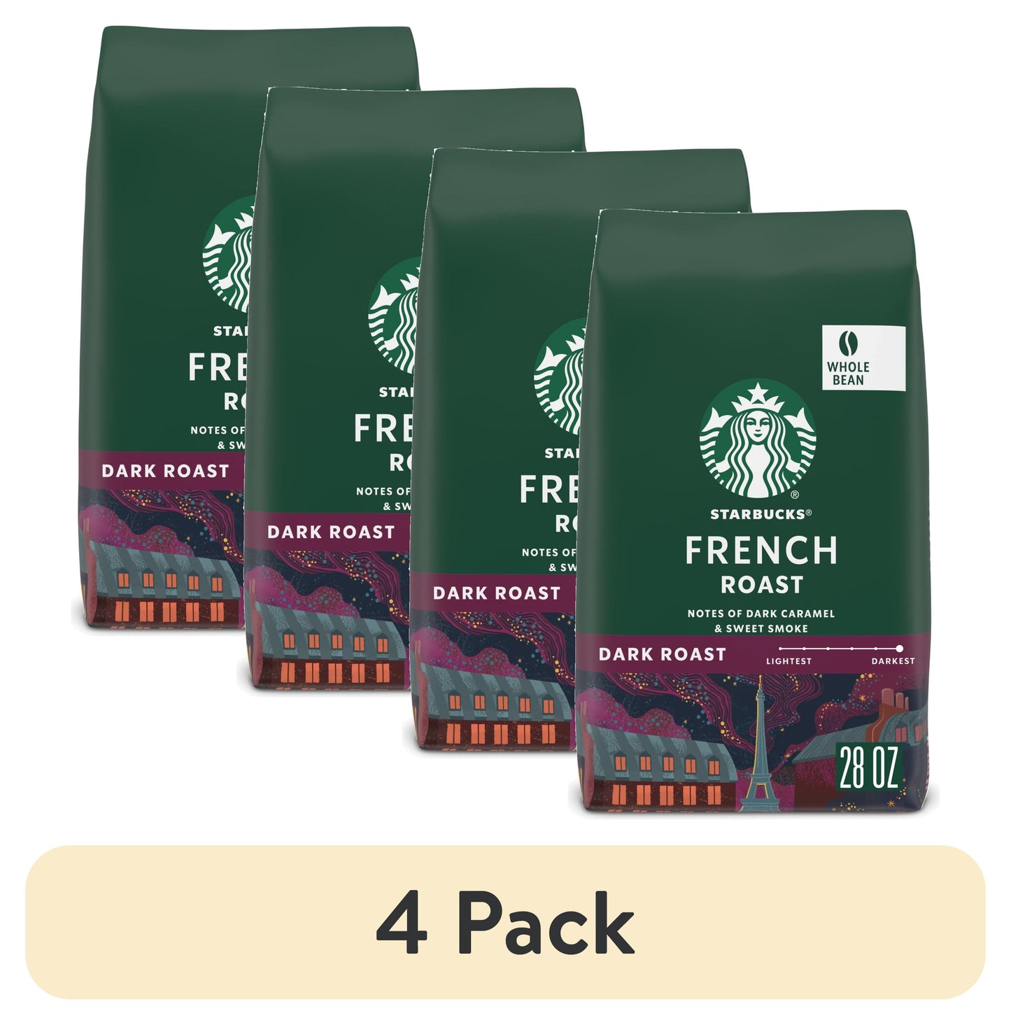 (4 Pack)  Arabica Coffee Beans French Blend, Dark Roast, Whole Bean Coffee, 28 Oz