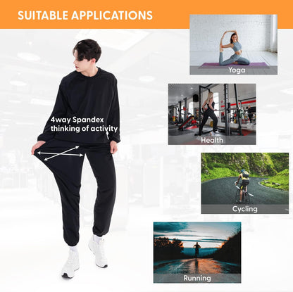 Sauna Suit for Men and Women, Oeko-Tex Certified Sweat Suit Gym Exercise Fitness Weight Loss, Top Pants, Black