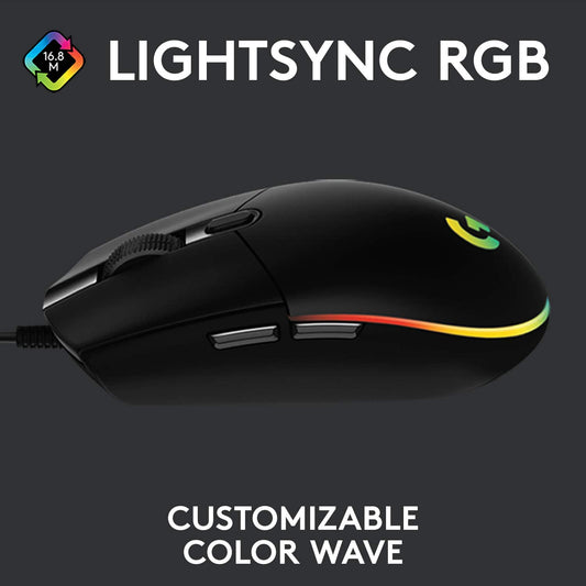 203 Wired Gaming Mouse, 8,000 DPI, Rainbow Optical Effect LIGHTSYNC RGB, 6 Programmable Buttons, On-Board Memory, Screen Mapping, Pc/Mac Computer and Laptop Compatible - Black