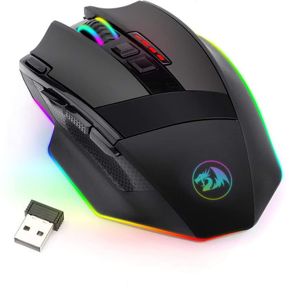 M801 Wireless Gaming Mouse, RGB Gaming Mouse with MMO 9 Programmable Macro Editing Buttons, up 16000 Adjustable DPI, Rapid Fire Button for Game, Windows,Pc - Wireless, Black